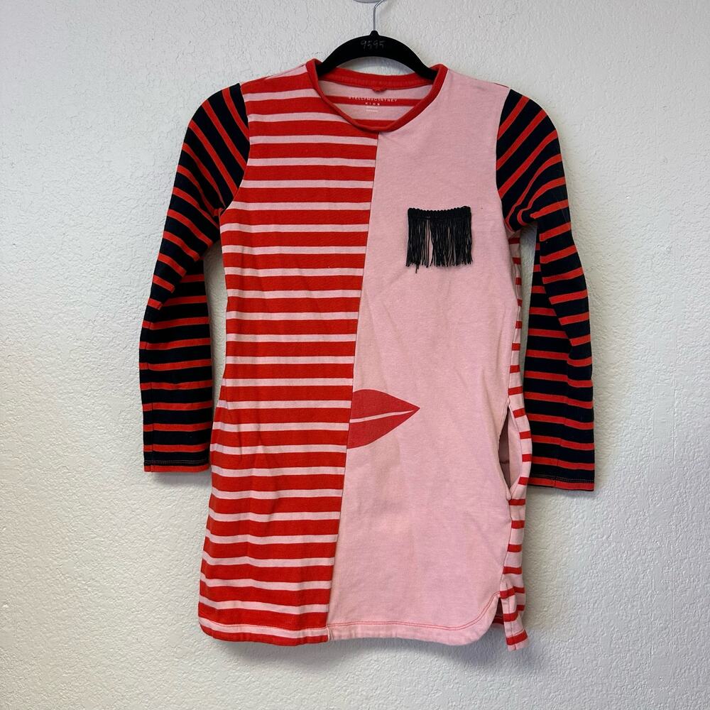 Stella McCartney Kids Colorblock Stripe Long Sleeve Dress Pink Red 12 Years